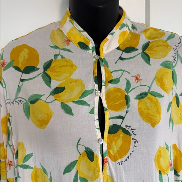 Lemon Print Summer Long Sleeve Midi Dress Size Medium - Picture 5 of 13